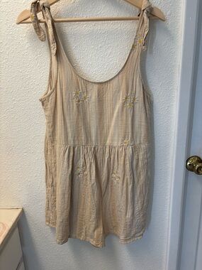 American Eagle Outfitters Cream Tie-Shoulder Embroidered Tunic